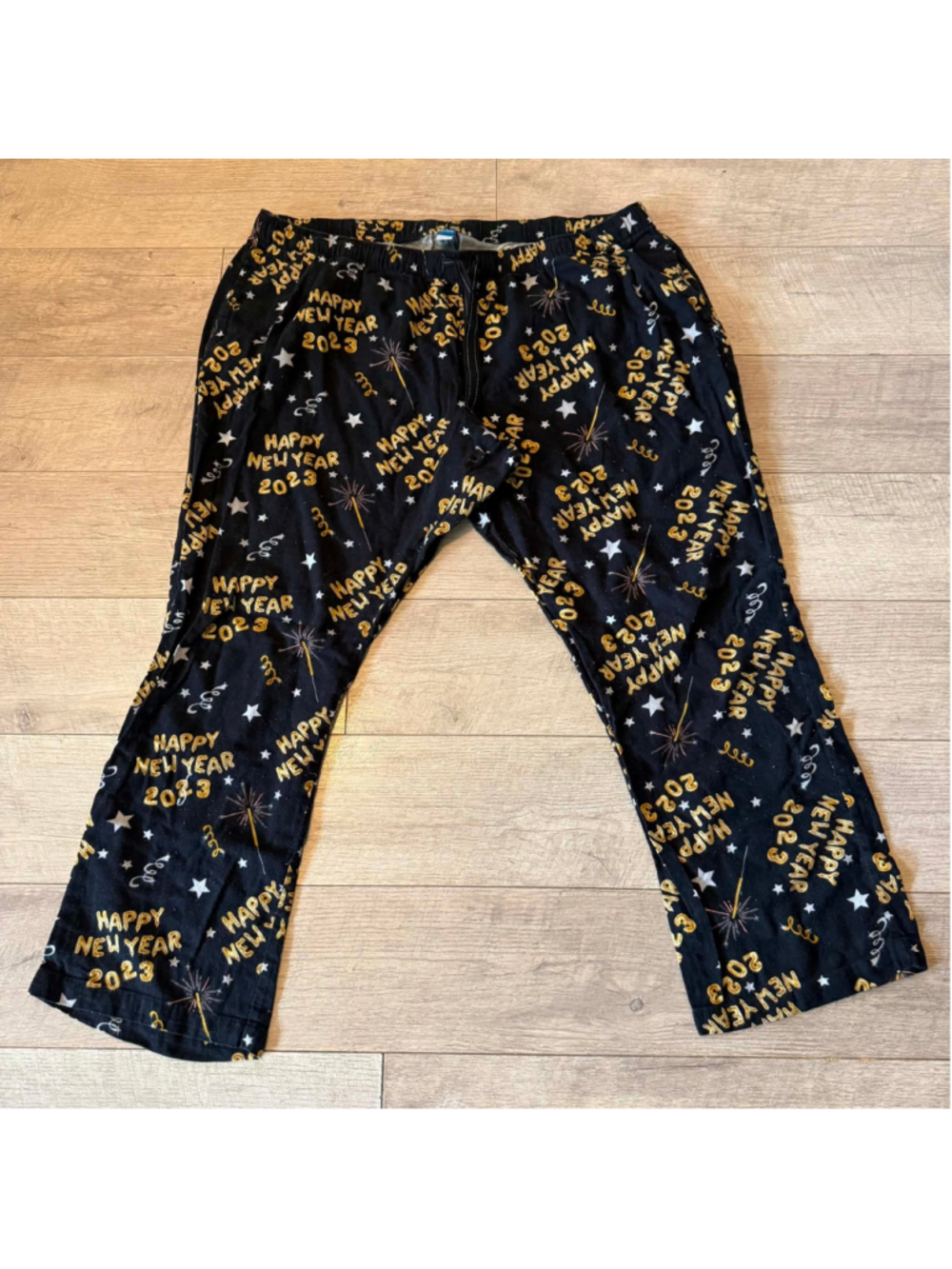 Women's Old Navy Pajama Pants 2X Black Gold Happy New Year 2023